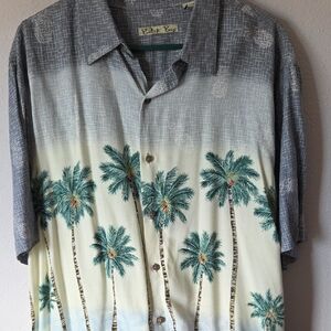 Robert Barakett Tropical Palm Men's Shirt in Gray and Cream